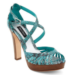 WHBM EMILIA Lagoon Chunky Heel Turquoise Size 6